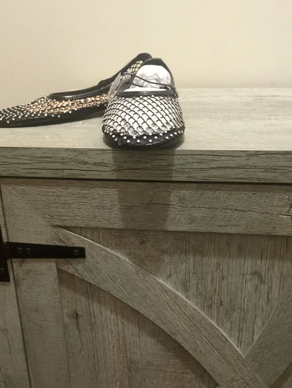 LOFT Black Mesh Studded Ballet Flats
